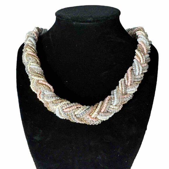 2/$18‎ SALE! Necklace Beaded Braided Fairycore Thick Multi Strand Choker Pink - Picture 1 of 8